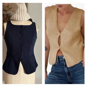 Navy and Tan Women's Button-Up Vests
